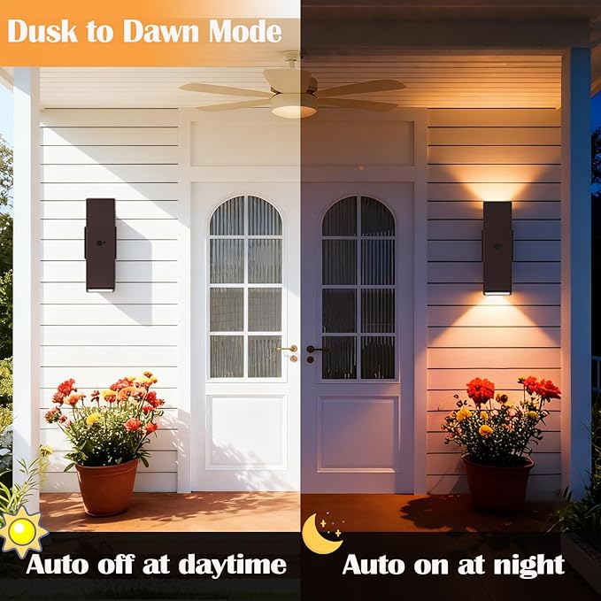 wowlite Motion Sensor Porch Light 2 Pack, Outdoor Lights for House Dawn to Dusk Outdoor Light Fixture, Up and Down Waterproof Modern Exterior Lighting Fixtures for Front Door Garage Yard, ETL Listed