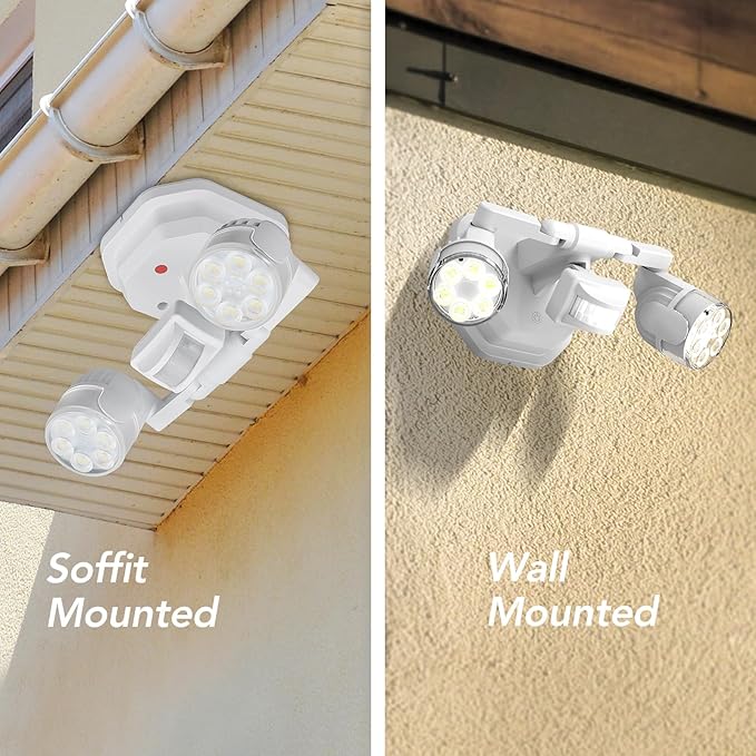 OREiN Motion Sensor Outdoor Lights, 450° Superwide Adjustment Dimmable Dusk to Dawn Flood Lights Outdoor, 5000K/12W (150W Equiv) Outside LED Security Lights IP65, White (Hardwired)