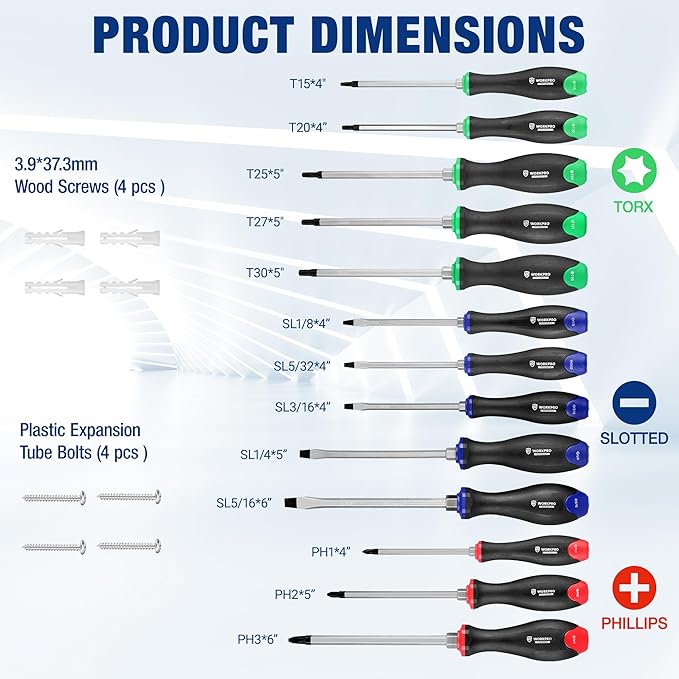 WORKPRO Magnetic Screwdriver Set 22-Piece, Screwdriver Set Kit with Wall Mount Rack, Includes Slotted, Phillips and Torx Screwdrivers, Magnetic Screwdriver with Magnetizer & Demagnetizer Tools