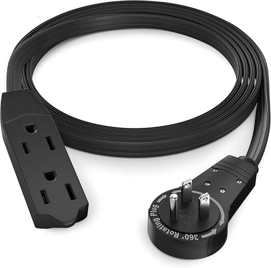 Maximm Cable 4 Ft 360° Rotating Flat Plug Extension Cord/Wire, 16/3 AWG Multi 3 Outlet 3-Prong Grounded Wire- Black - UL Certified