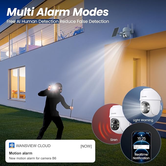2K Cameras for Home Security-2.4G WiFi Outdoor Camera Wireless Solar/Battery Powered, 360° Viewing, Human Detection, Color Night Vision, Cloud/SD Storage B6 (B6-White-4pack-2.4G)