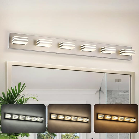 LED Wall Brushed Nickel Vanity Lights for Bathroom Light Fixtures 36W Adjust 3 Colors Modern Bath Lighing Over Mirror LED Vanity Light (6-Light,41inch)