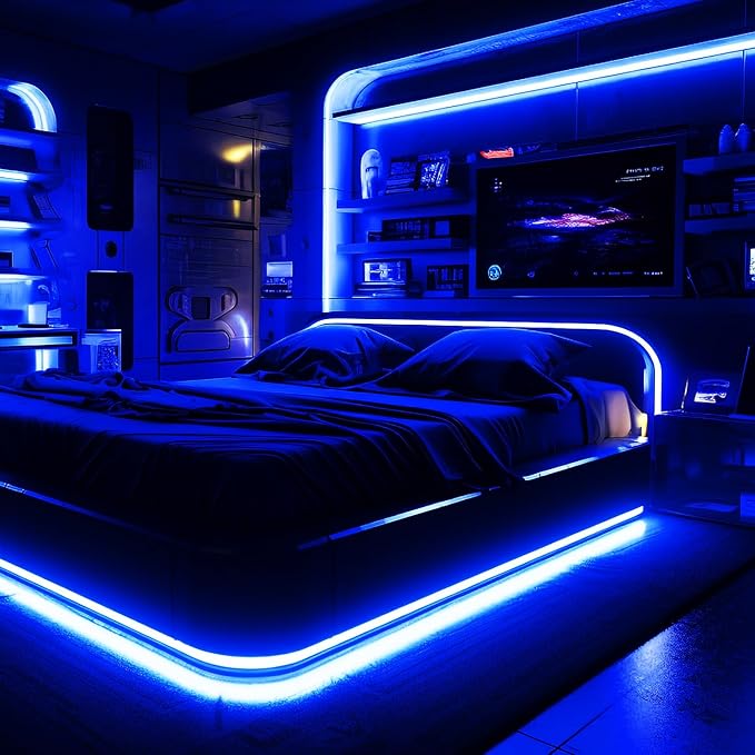 iNextStation 12V Blue LED Strip Lights 16.4FT, Flexible Silicone Neon Rope Light, Waterproof, Cuttable, Dimmable & Linkable, for Cabinet, Ceiling, Wall, Bedroom, Kitchen, Garage (No Adapter)