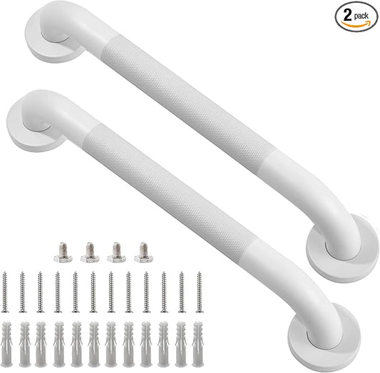 Shower Grab Bar, 2 Pack 16 Inch White Bathroom Grab Bar, 1.25" Diameter 304 Stainless Steel Anti-Slip Grab Bars for Bathtubs and Showers, Handicap Shower Grab Bar for Seniors Elderly