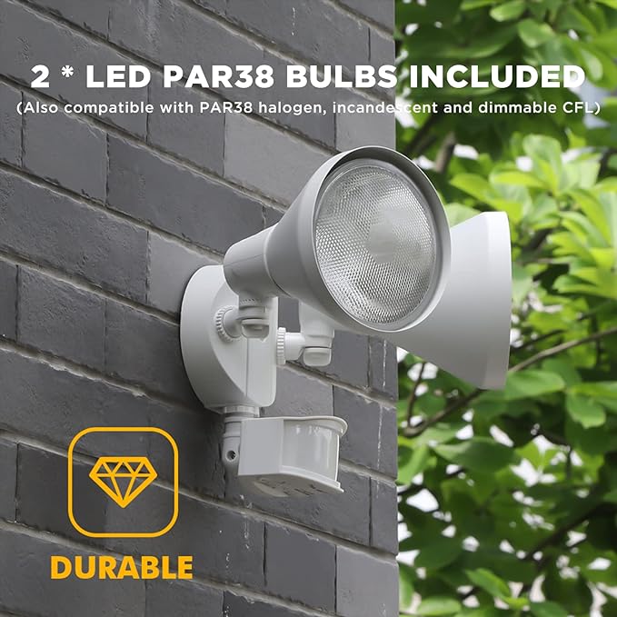 LUTEC 1800LM LED Motion Sensor Light Outdoor, Dual-Head Security Light, 3000K, Waterproof Exterior Flood Light for Patio, Garden, Yard, White (2 Bulbs Included)