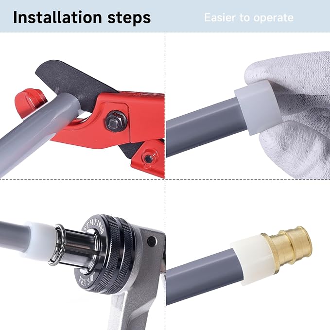 PEX Tube Expansion Tool Kit - Manual Expander with 5 Heads - Meets ASTM F1960 Standard - Includes 3/8”, 1/2”, 5/8”, 3/4”, 1” Expansion Heads and Tube Cutting Tool