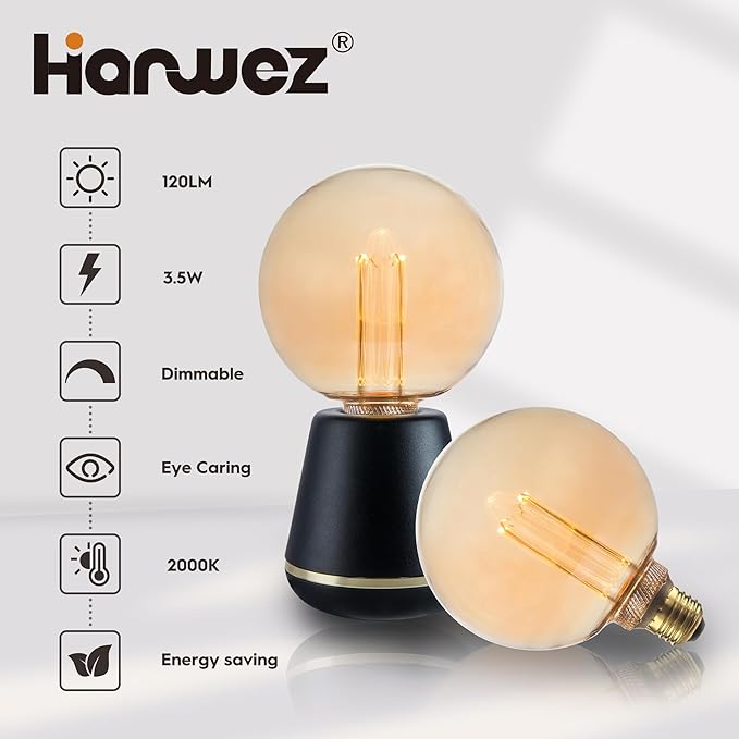 Globe Decorative Light Bulbs Warm, Oversized Vintage Edison Dimmable LED Bulb, 3.5W Low Lumen Eye-Caring Soft Dim Lighting for Mood(Not Daylight White), E26 Medium Base, Amber RN G125