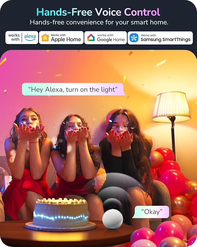 EDISHINE Matter Smart Light Bulbs, Smart Bulbs Work with Apple Home/Alexa/Google Home/SmartThings, RGBTW Color Changing Light Bulb Music Sync, 2.4GHz WiFi Bulb, 800LM Equivalent 60W, A19, E26, 2PCS