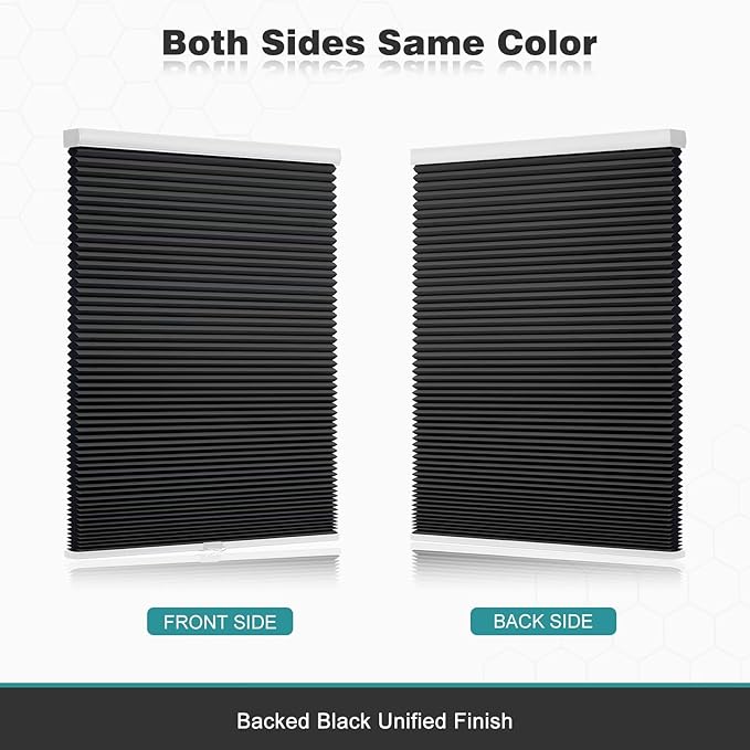 Changshade Cordless Cellular Shades, Blackout Honeycomb Shades for Windows, Pull Down Pleated Blinds, Easy to Install for Indoor Windows and French Doors,25" W x 64" H, Black