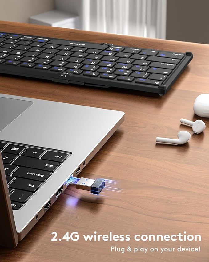 Samsers Foldable Bluetooth Keyboard with Touchpad, Full-Size Dual-Mode Wireless Folding Keyboard, Rechargeable Portable Travel for iOS Windows Android Mac OS, Support 4 Device(BT5.1x3 + 2.4G)