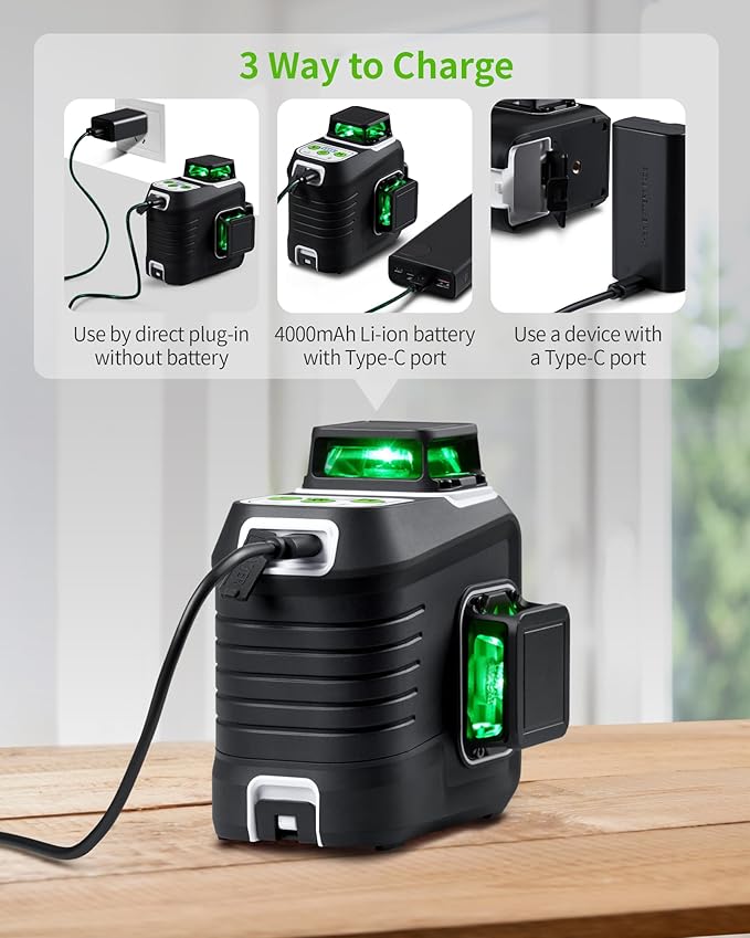 Laser Level 360 Self Leveling with 60" Tripod, Firecore 3 X 360° Rechargeable Green Lazer Leveler Tool for Picture Hanging Wall Tile Construction, 2 Battery Packs and Magnetic Bracket Included