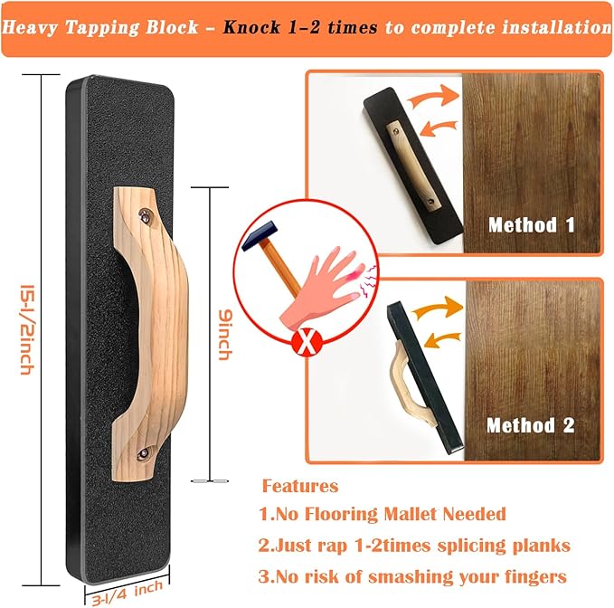 Laminate/Vinyl Flooring Tools, NAACOO Heavy Tapping Block for Vinyl Plank Floor - Knock 1-2 Times, Heavy Pull Bar, 40pc Flooring Spacers, Rubber Mallet - 4 in 1 Floor Installation Kit