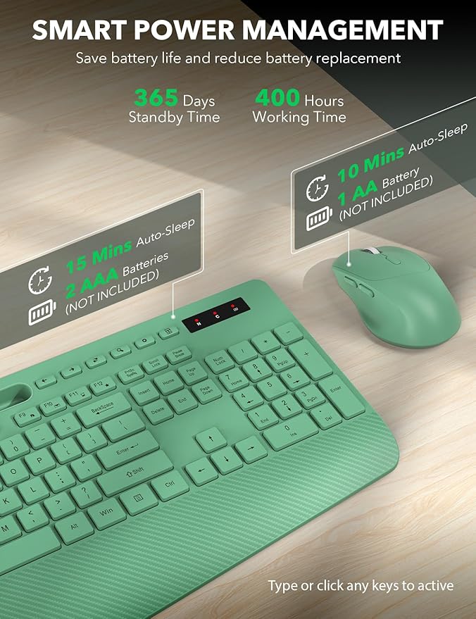 Wireless Keyboard and Mouse Combo - Full-Sized Ergonomic Keyboards with Wrist Rest, Phone Holder, Sleep Mode, Silent 2.4GHz Cordless Combo for Computer, Laptop, PC, Mac, Windows -Trueque