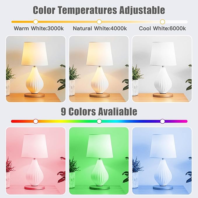 Rechargeable Light Bulbs with Remote, Timer, 3 Color Temperatures & RGB, E26 Battery Operated for Lamps Detachable Wireless Emergency Light Bulbs, Non-Hardwired, 2 Packs