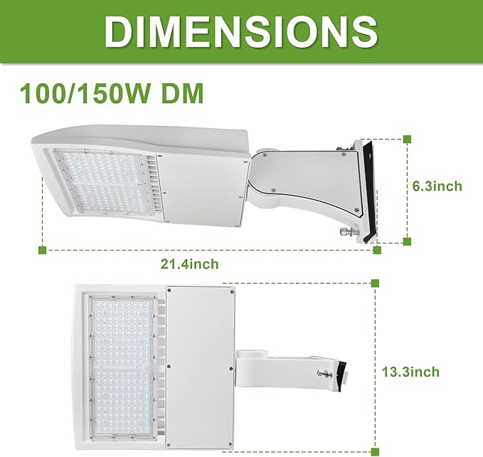 480V 150W LED Parking Lot Light, White Finish LED Shoebox Pole Light, 21000Lm, 5000K, 450W MH/HPS Equiv., Outdoor Commercial Area Street Security Lighting Fixture (150W (277-480V), Direct Mount)
