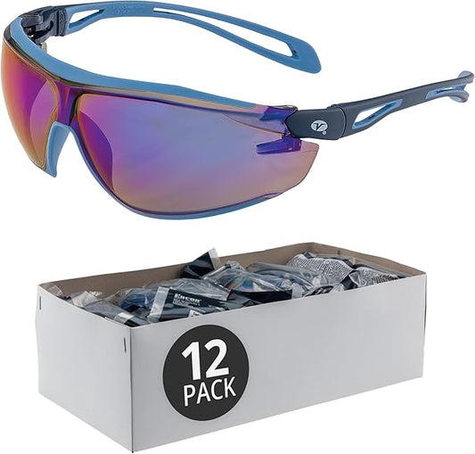 Veratti Encounter Safety Glasses, Anti-Fog Blue Mirror Lens, ANSI Z87.1 Certified Eyewear, Dielectric Blue Frame