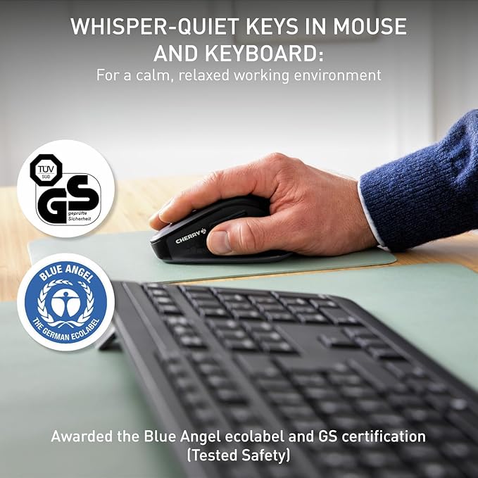Cherry Stream Comfort Desktop Wireless Keyboard and Mouse | USB SX Scissors Mechanism | Whisper-Quiet Silent | Keystroke (Black, Desktop Combo)