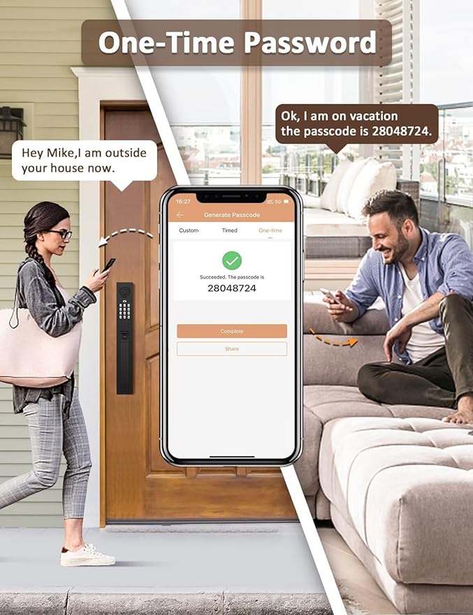 Keyless Entry Door Lock with Lever, Full Escutcheon Smart Door Handle, Digital Keypad Deadbolt with App, Front Door Handleset with Single Cylinder Deadbolt and Lever, Auto Locking, Black Finish