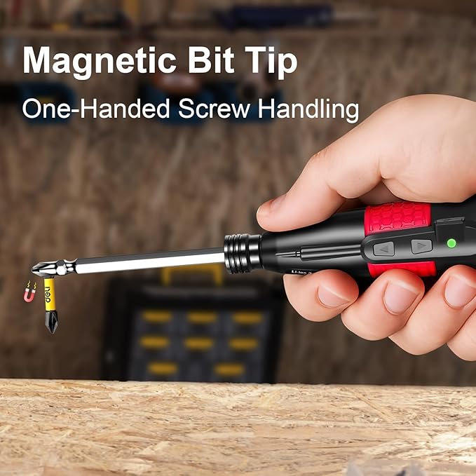 3.6V Cordless Rechargeable Electric Screwdriver - USB-C Charging 3.5Nm Torque, Magnetic Rust-Proof S2 Bits for Furniture Assembly (Red)