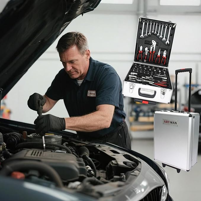 RYH 899pcs All-in-One Professional Tool Set & Rolling Tool Box Set - 4 Drawer Organizer Storage Case - Complete Home, Auto, Mechanic Tool Kit for DIY, Homeowner, Handyman Tool Set (Silver)