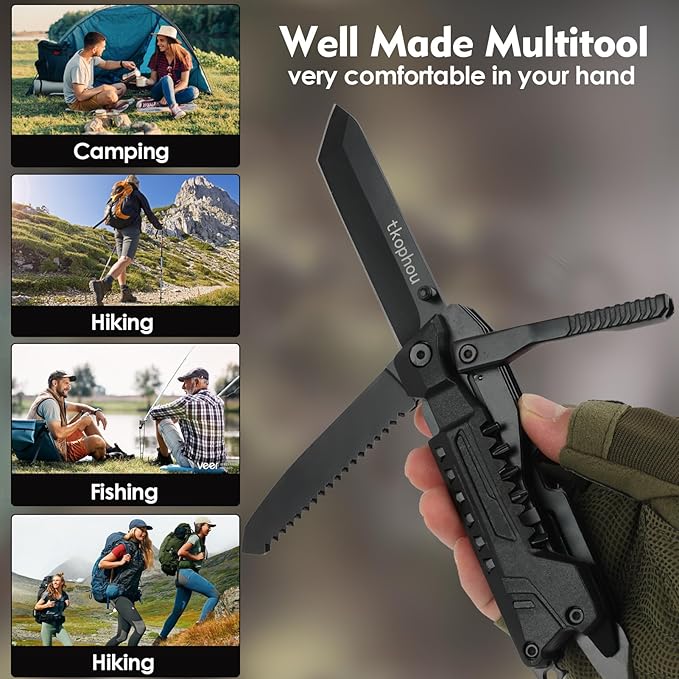 Multitool Knife, Multi Tool Pocket Knife for Men, 17-in-1 Folding Knife Camping Multitool for Hiking, Fishing, Survival, Men Gifts for Birthday Christmas