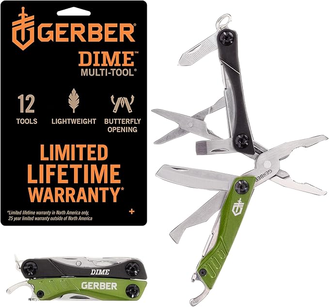 Gerber Gear Dime 12-in-1 Mini EDC Multitool - Needle Nose Pliers, Pocket Knife, Keychain, Bottle Opener - EDC Gear and Equipment - Green