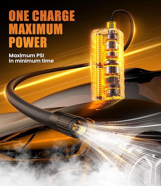 Tire Inflator Portable Air Compressor: 20000mAh & 150PSI Fast Inflation Air Pump for Car Moto Bike Ball - One-Button Control - Senior-Friendly Solution for Elderly Drivers