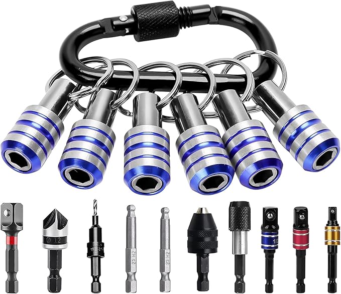 Luexbox 1/4 Inch Bit Holder Keychain, Hex Driver Bits Set, Quick Change Extension Bar forElectric & Drills (Blue 6 pack)