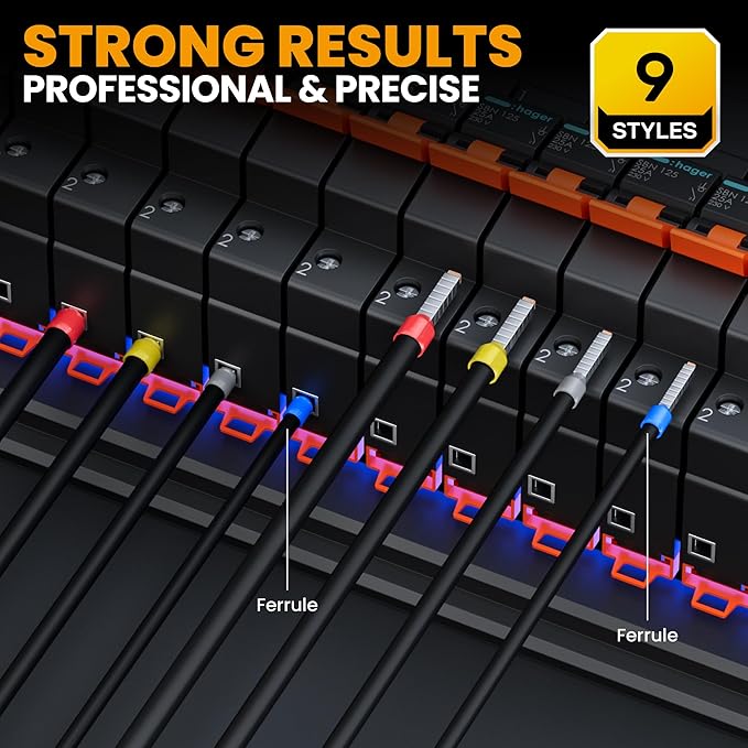 SOMELINE Ferrule Crimping Tool Kit,Self-Adjusting Pliers for wire ferrules AWG 24-8, With 9 Sizes Insulated Wire Ferrules Terminals,Square Crimp Connector Assortment Kit (GX9-4)