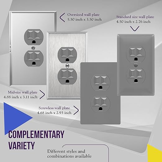ENERLITES Tamper-Resistant Child Safe Duplex Receptacle Outlet, Residential Grade Electrical Wall Outlets, 3-Wire, Self-Grounding, 2-Pole, 15A 125V, UL Listed, 61580-TR-GY-10PCS, Gray (10 Pack)