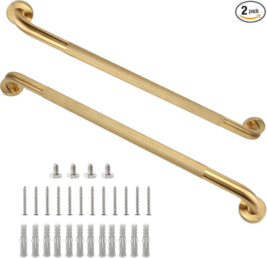 Shower Grab Bar, 2 Pack 32 Inch Gold Bathroom Grab Bar, 1.25" Diameter 304 Stainless Steel Anti-Slip Grab Bars for Bathtubs and Showers, Handicap Shower Grab Bar for Seniors Elderly