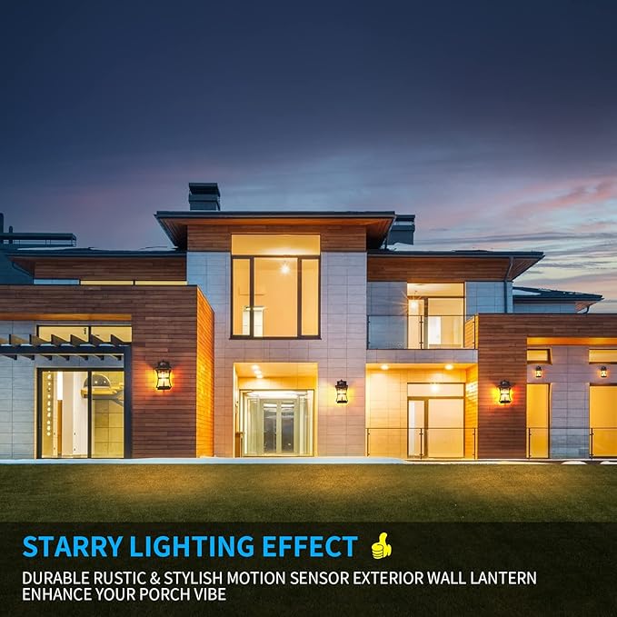 Motion Sensor Outdoor Wall Lights Fixture, Advanced Dusk to Dawn Exterior Lighting, Outside Light for House, Garage, Anti-Rust Waterproof Front Porch Lanterns Fixtures Wall Mount, Seeded Glass, Black