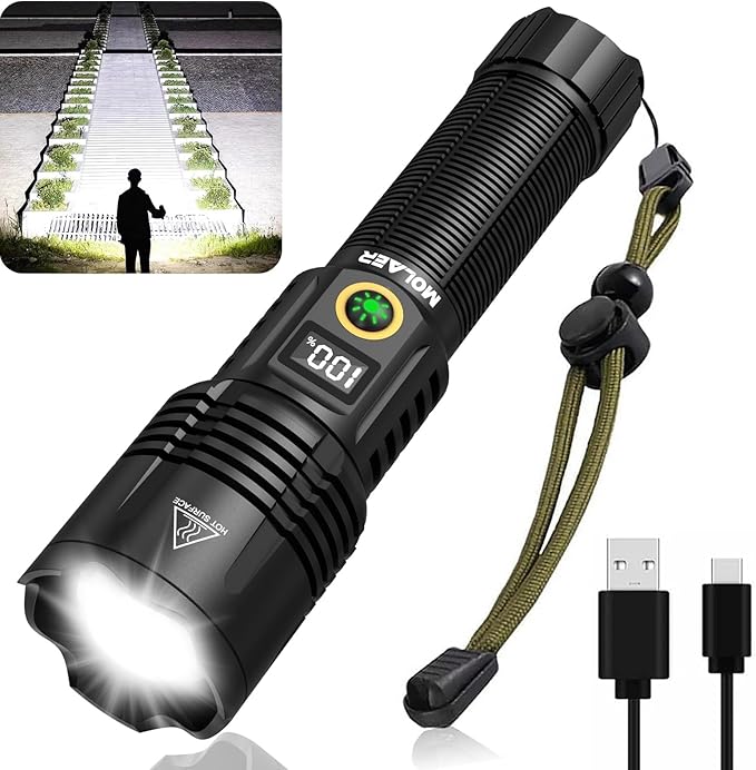 Rechargeable Flashlights 2200 High Lumens, Super Bright LED Flashlight with Zoomable, 6 Modes, IPX6 Waterproof, Powerful Tactical Handheld Flash Light for Camping, Hiking, Emergencies