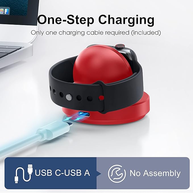 Portable Magnetic Charging Dock for Apple Watch, Wireless Fast Watch Charger Stand with Charging Cable, Support Nightstand Mode, Compatible with Apple Watch 10 9 8 7 SE 6 5 4 3 2/Ultra 2-Red