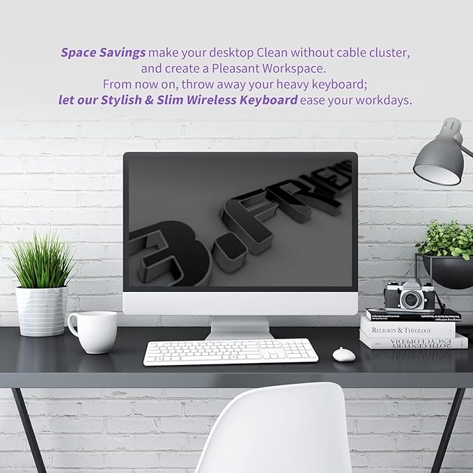 Slim Quiet Wireless Keyboard for Mac and Windows,Durable Flat Keyboard with Full Size Ultra Quiet Low-Profile Flat Keys, 2.4GHz Wireless for Mac,Windows 11/10/8/7/Vista,Microsoft & PC, White