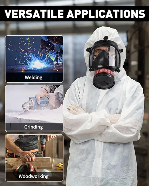 Gas Mask Survival Nuclear and Chemical, Full Face Respirator Mask with 40mm Activated Carbon Charcoal Filter Canister Reusable Respirator for Dust Spray Machining Medical Soldering Polishing