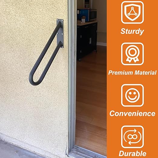 18" U-Shaped Stair Handrails for 1-2 Steps, Black Stair Railings for Indoor or Outdoor, Wall Mounted Hand Railings for Porch Garage, Safety Grab Bar for Stairs
