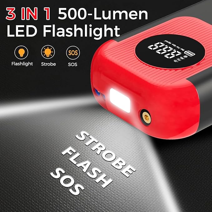 Jump Starter with Air Compressor,5000A Portable Car Battery Booster (10 Gas/8L Diesel) with 150PSI Tire Inflator,12V Car Battery Jump Box,Cordless Air Pump for,Motorcycle,Bike, Balls,LED Light