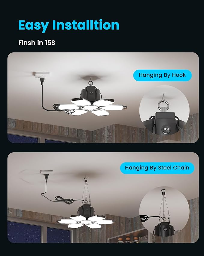 Plug-in Motion Sensor Garage Light 20000LM, Linkable Garage Ceiling Light Led with E26 Adapter,Motion Sensor Light Indoor Blub - 360° Detection for Workshop/Basement