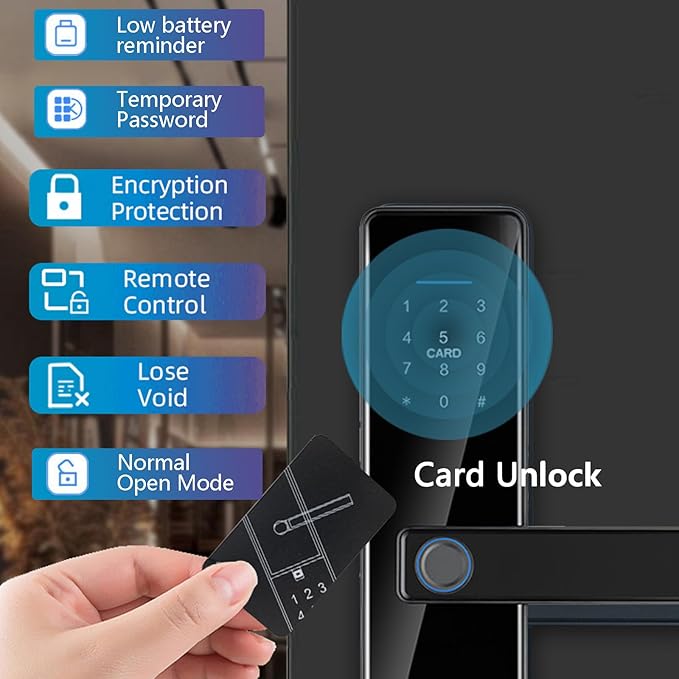 Smart Keyless Entry Door Lock with Handle,Fingerprint Lock Deadbolt,Auto Lock Deadbolt with Keypad,Biometric Door Lock, Smart Front Handle Set
