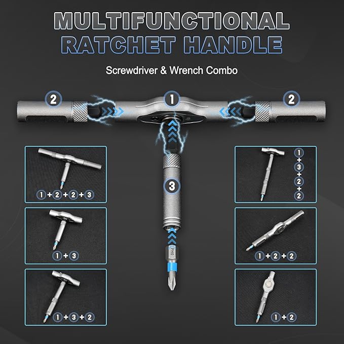 42 in 1 Magnetic Screwdriver Set, Multi Bit Magnetic Ratcheting Screwdriver Set with Detachable Ratchet Handle, Repair Tool Kit for Bicycles, Watch, Ring Doorbell, Computer, Eyeglass and Furniture