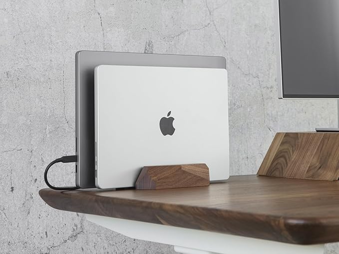 Oakywood Dual Laptop Dock, Vertical Laptop Stand Wood, Laptop Stand for Desk, Desk Organizer, Vertical Laptop Holder, Compatible with All MacBook Pro Air iPad, for 2 Device – 7,1x4,5x1,6”, Walnut
