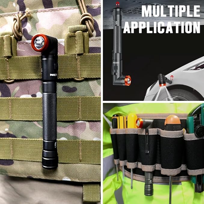 NICRON B73R Pen Flashlights 90 Degree Rotatable Flashlight 300 Lumen 4 Modes with SOS Rechargeable Flashlight, IPX4 Waterproof, Magnetic Light for Work,Repair, Emergency