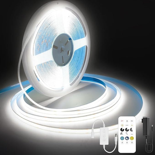 COB LED Strip Lights Cool White,24V Dimmable led Light Strip KIT with Remote and app Control,6000K 24FT/7.5m 8mmwide Ra>90 Cuttable Flexible Strip Lights for Bedroom,Shelf,Cabinet