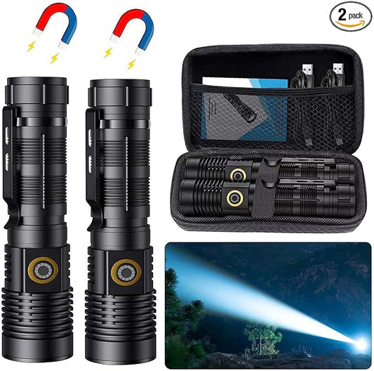 Rechargeable Tactical Flashlights High Lumens - 1500 Meters Long Beam Super Bright LED Magnetic Flashlight USB Zoomable 5Modes Small Long Beam Spotlight Flashlight for Hiking, Camping
