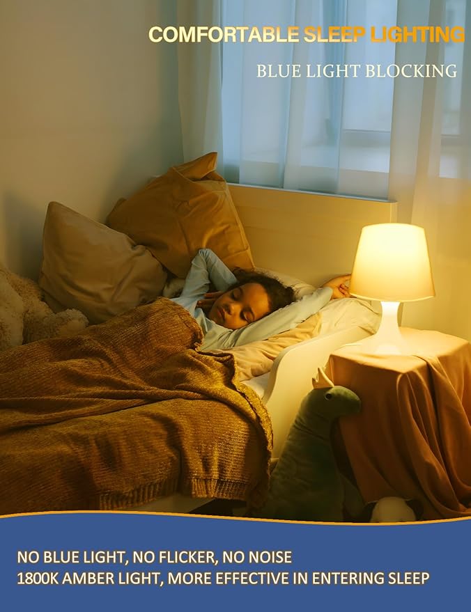 Amber Sleep Light Bulbs Dimmable, Blue Light Blocking, A15 E26 5W(40 Watt Equivalent) Dim Light Bulb,1800K Warm Light Bulbs for Healthy Sleep, Bedroom, Kids Room, 4-Pack