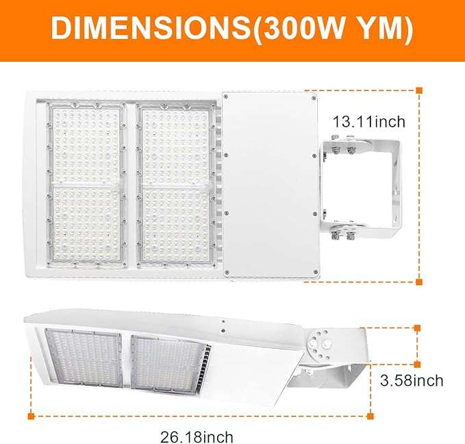 480V 300W White LED Parking Lot Light, 42000LM LED Shoebox Area Light [1000W MH/HPS Equiv.], 5000K Dimmable Outdoor Street Lighting with Surge Protection Built-in, IP65 AC100-277V UL&DLC Listed