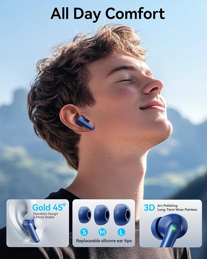 Wireless Earbuds, Bluetooth Ear Buds Headphones with LED Charging Case, Deep Bass Stereo Sound, 40 Hours Playtime, IP7, Lightweight in-Ear Earphones for iPhone Android Sports Workout