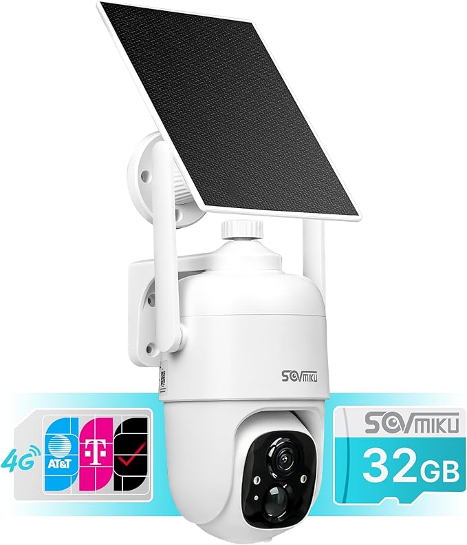 SOVMIKU C1 4G LTE Cellular Security Camera Wireless Outdoor, $14.9/Month for Unlimited Data, Easy to Setup, IP65 Waterproof, No Wi-Fi Surveillance Cam Two Way Audio, Color Night Vision, 32GB Included