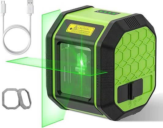 Laser Level, HUEPAR Self leveling Green Cross Line Laser Level 100Ft Accurate Level Laser Tool for DIY Construction & Decoration Indoor Projects, Built-in Li-ion Battery for Longer Working Time